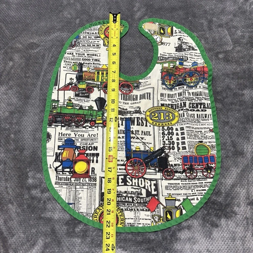 Vintage Handmade Train Railroad Print Infant Toddler Bib
